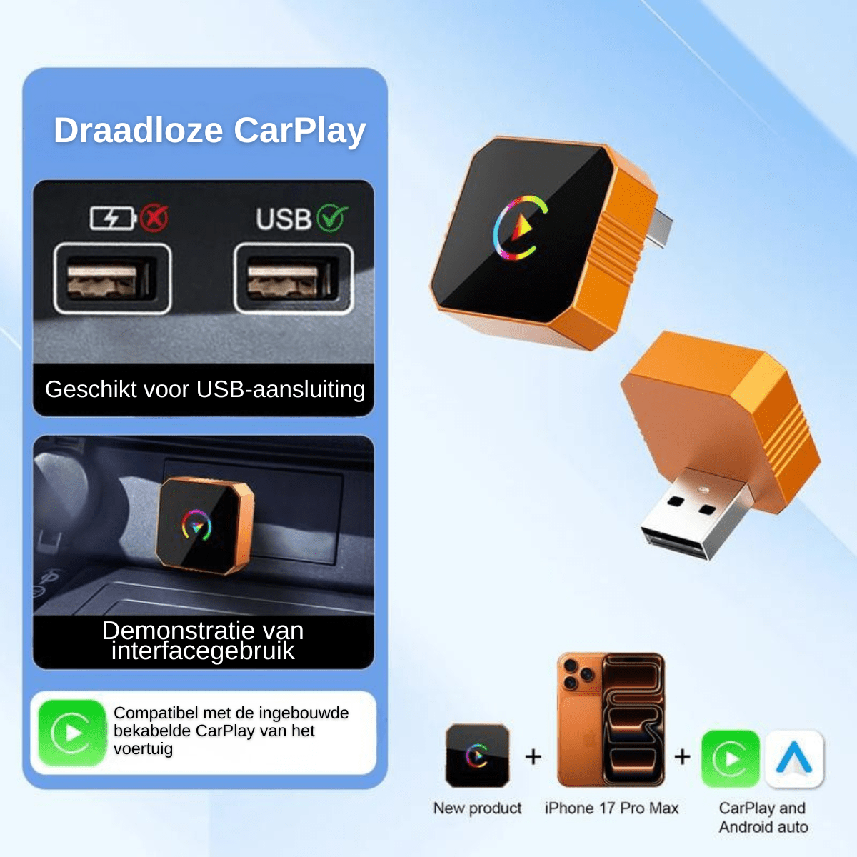 AirLink™ – Draadloze CarPlay & Android Auto Adapter - Telune