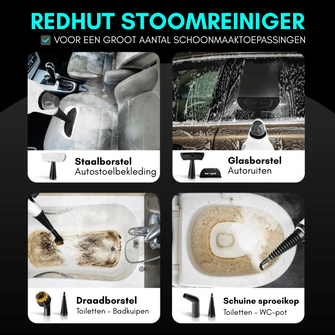 RedHut™ – Draagbare stoomreiniger met 12 opzetstukken voor keuken, badkamer & huishouden - Telune