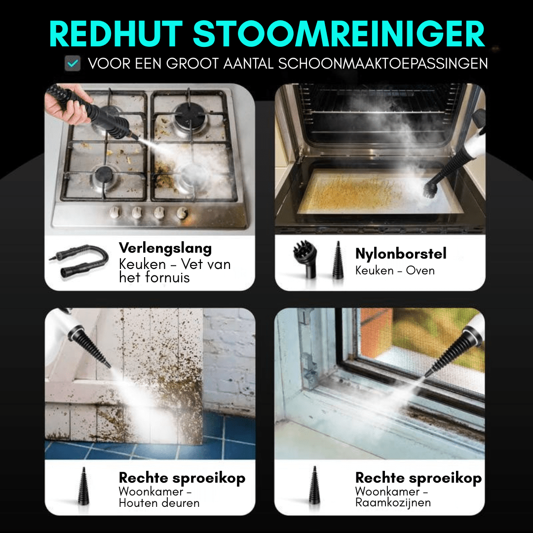 RedHut™ – Draagbare stoomreiniger met 12 opzetstukken voor keuken, badkamer & huishouden - Telune