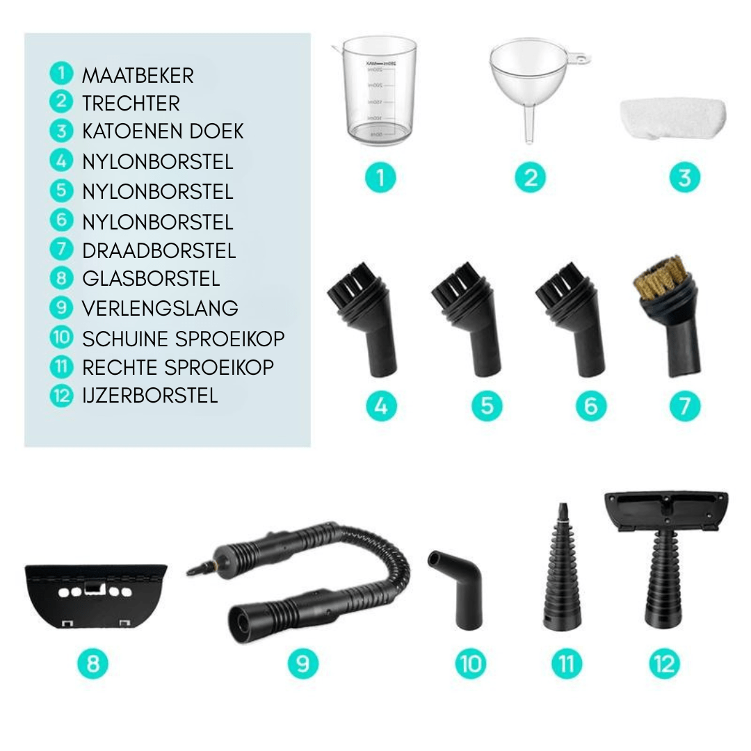 RedHut™ – Draagbare stoomreiniger met 12 opzetstukken voor keuken, badkamer & huishouden - Telune