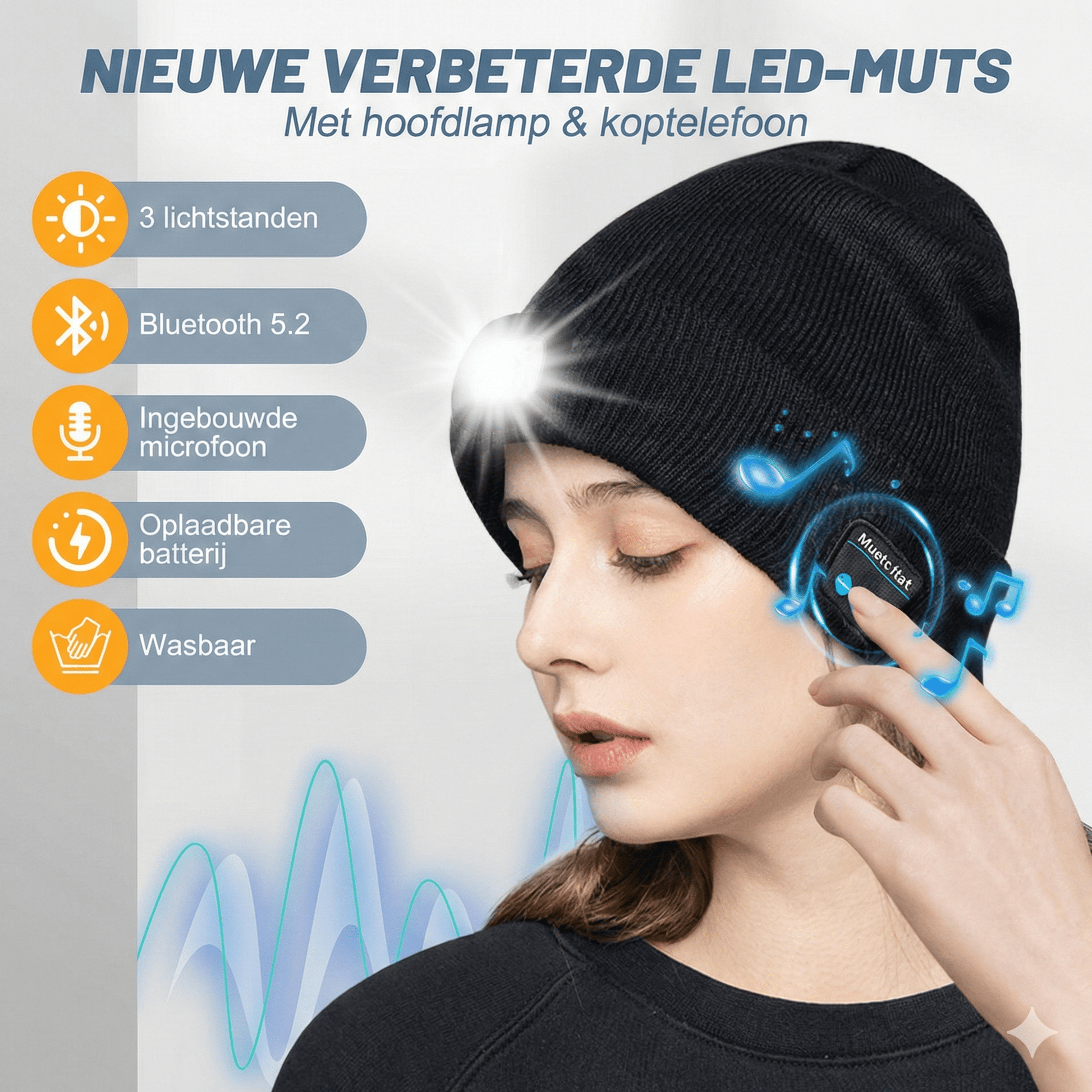 NightGuard™ – LED - muts met handsfree verlichting & Bluetooth - Telune
